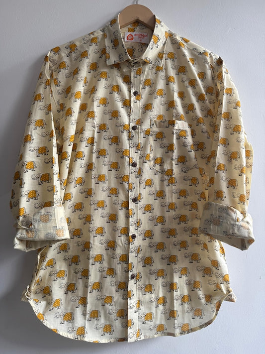 Elephant Print Cotton Mens Full Sleeves Shirt - Ganesha Special