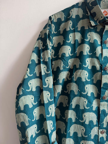 Elephant Print Cotton Mens Full Sleeves Shirt - Ganesha Special