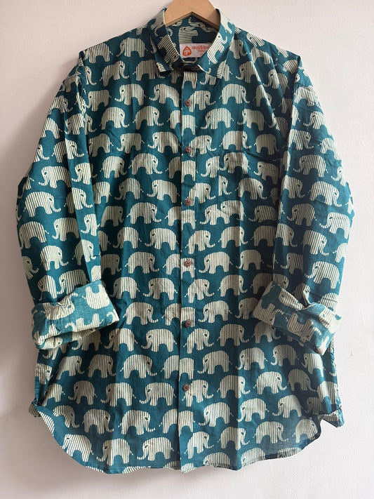 Elephant Print Cotton Mens Full Sleeves Shirt - Ganesha Special