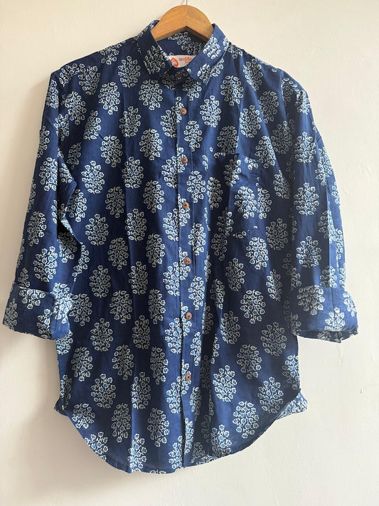 Indigo Print Cotton Mens Full Sleeves Shirt