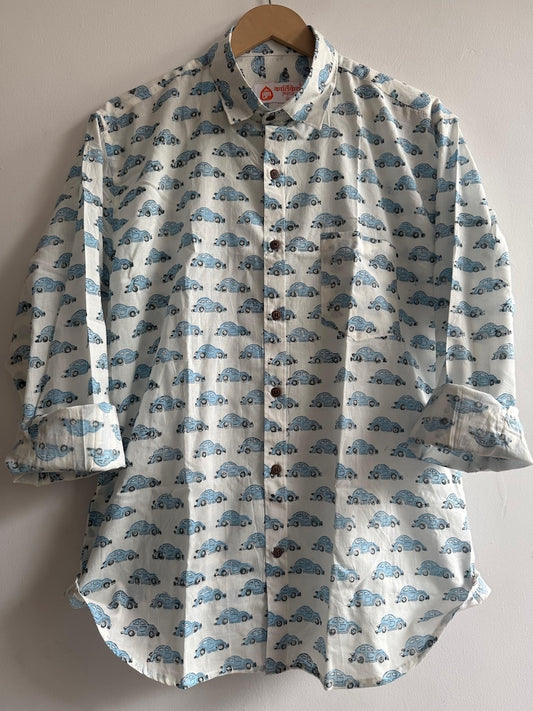 Car Print Cotton Mens Full Sleeves Shirt