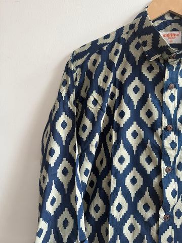 Ikat Print Cotton Mens Full Sleeves Shirt