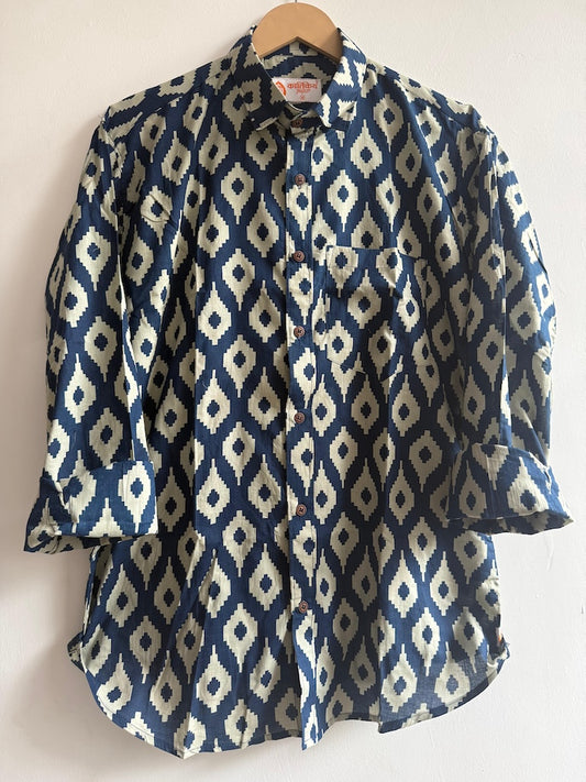 Ikat Print Cotton Mens Full Sleeves Shirt