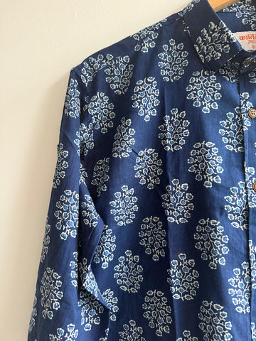Indigo Print Cotton Mens Full Sleeves Shirt