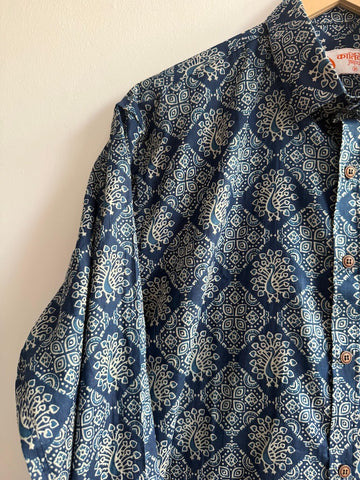 Festive Edit Indigo Cotton Full Sleeve Shirt For Men - Peacock