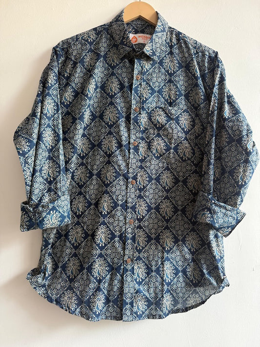Festive Edit Indigo Cotton Full Sleeve Shirt For Men - Peacock