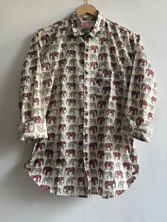 Elephant Print Cotton Mens Full Sleeves Shirt - Ganesha Special