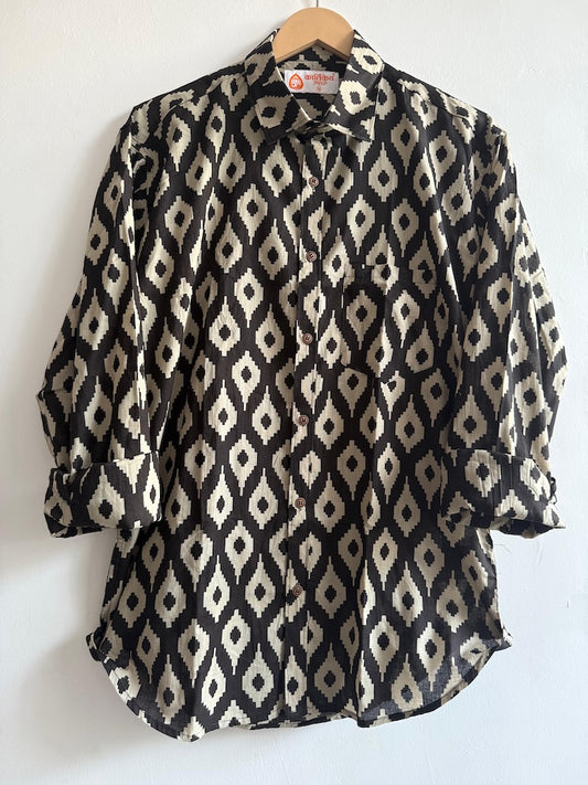 Ikat Print Cotton Full Sleeve Shirt For Men