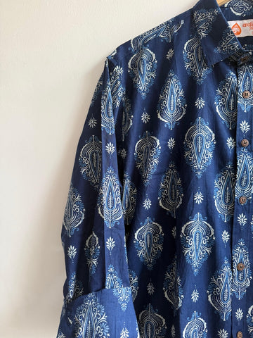 Indigo Print Casual Cotton Mens Full Sleeves Shirt
