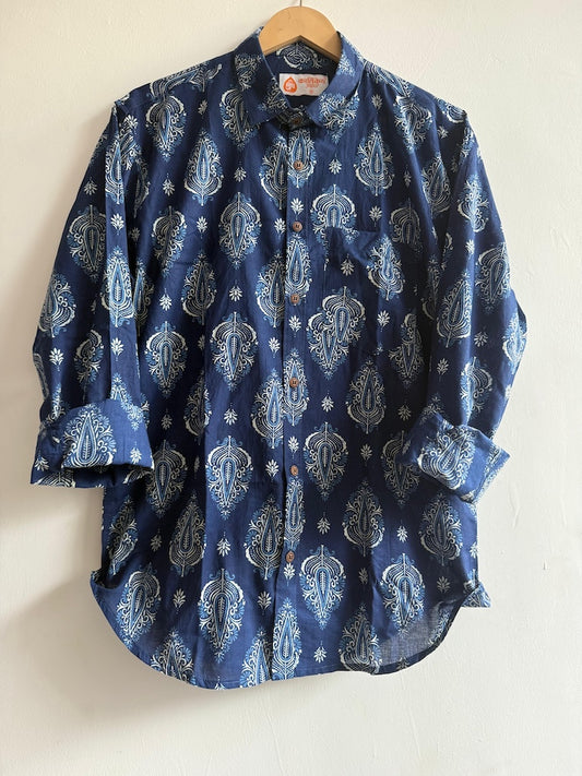 Indigo Print Casual Cotton Mens Full Sleeves Shirt