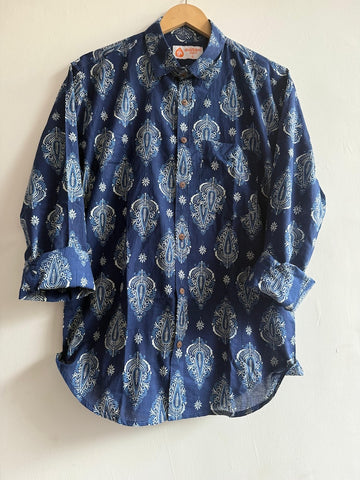 Indigo Print Casual Cotton Mens Full Sleeves Shirt