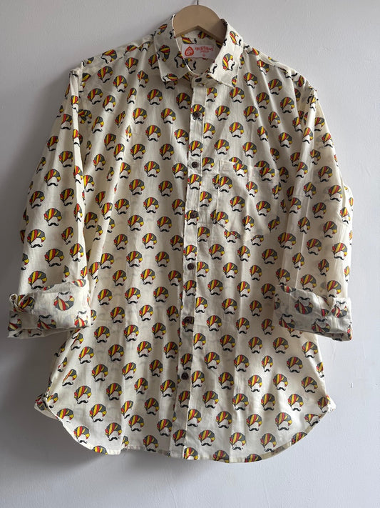 Rajasthani Pride Mustache & Turban Print Shirt By Kartikeya Jaipur