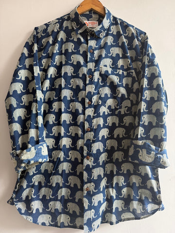 Indigo Print Cotton Mens Full Sleeves Shirt - Ganesha Special