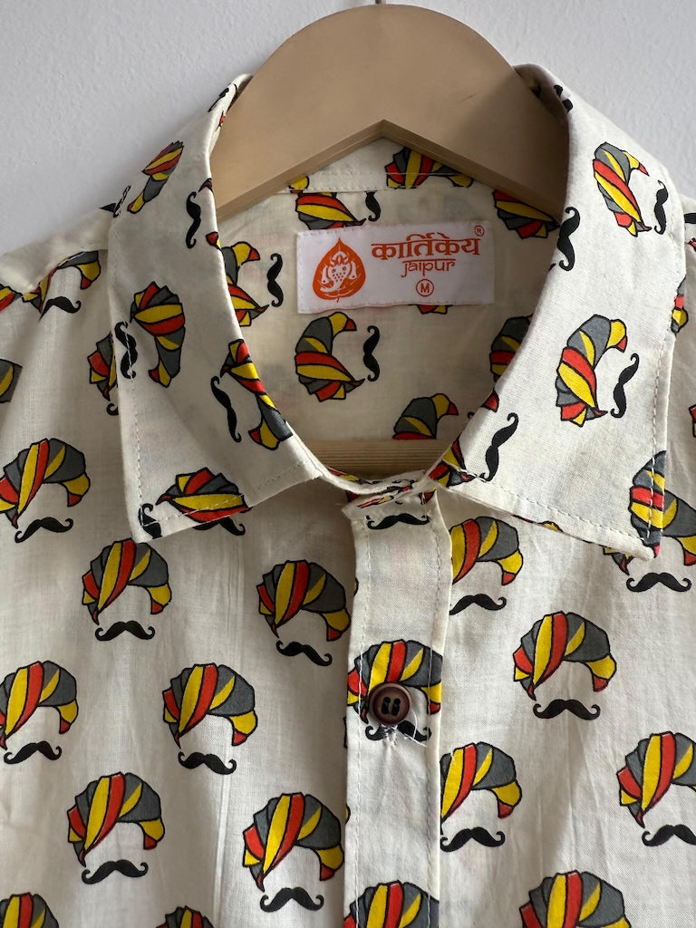 Rajasthani Pride Mustache & Turban Print Shirt By Kartikeya Jaipur