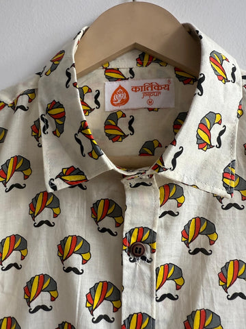 Rajasthani Pride Mustache & Turban Print Shirt By Kartikeya Jaipur