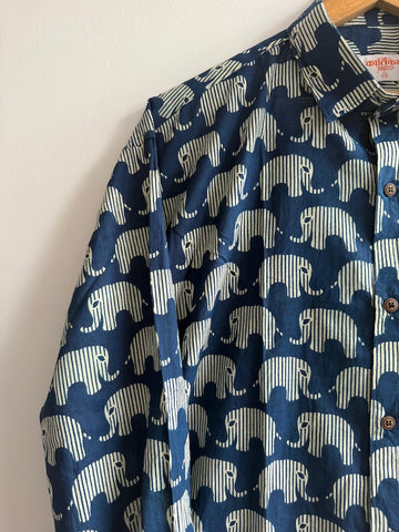 Indigo Print Cotton Mens Full Sleeves Shirt - Ganesha Special