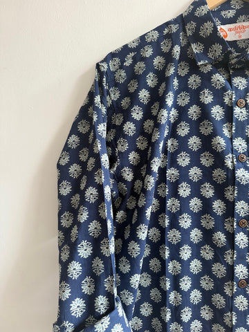 Indigo Print Cotton Mens Full Sleeves Shirt