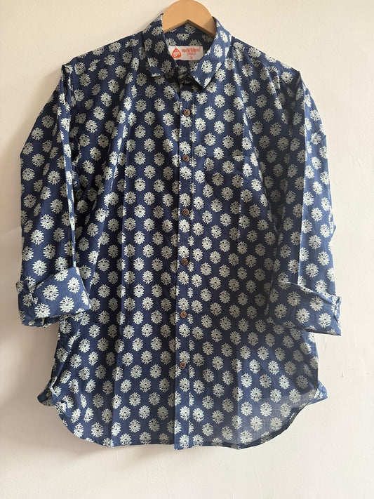 Indigo Print Cotton Mens Full Sleeves Shirt