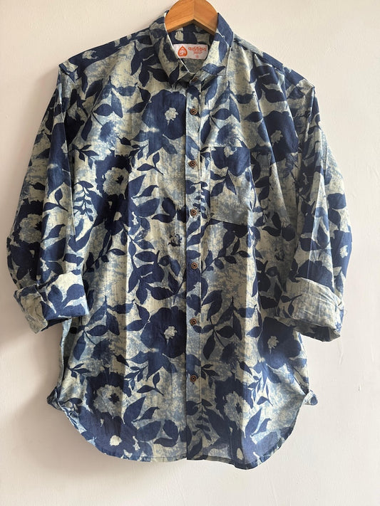 Indigo Print Cotton Mens Full Sleeves Shirt