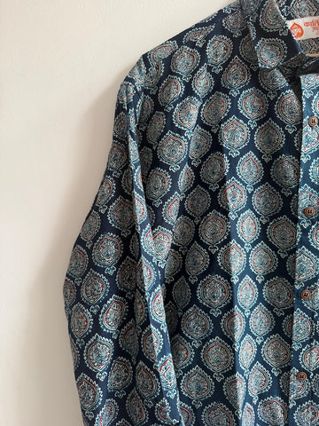 Indigo Print Cotton Mens Full Sleeves Shirt