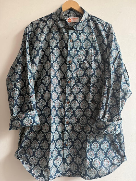 Indigo Print Cotton Mens Full Sleeves Shirt