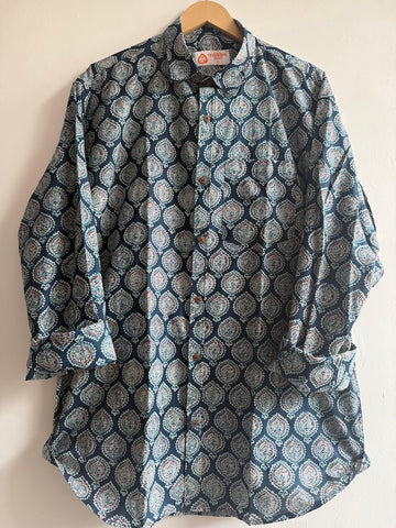 Indigo Print Cotton Mens Full Sleeves Shirt