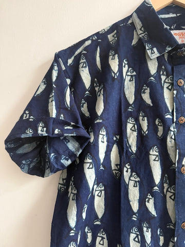Natural Indigo Fish Print Men's Shirt