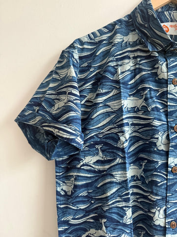 Natural Indigo Deer Print Men's Shirt