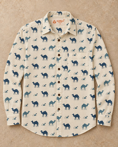 Camel Hand Block Printed Men' Shirt Full Sleeves