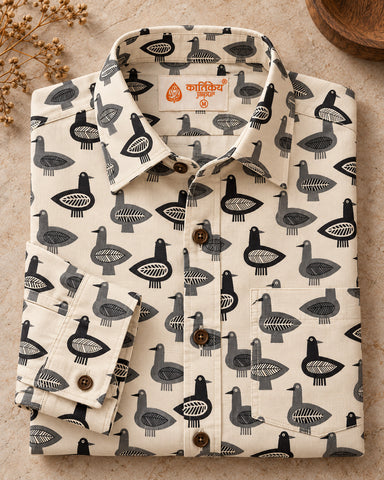 Quirky Black Hand Block Printed Men's Shirt Full Sleeves