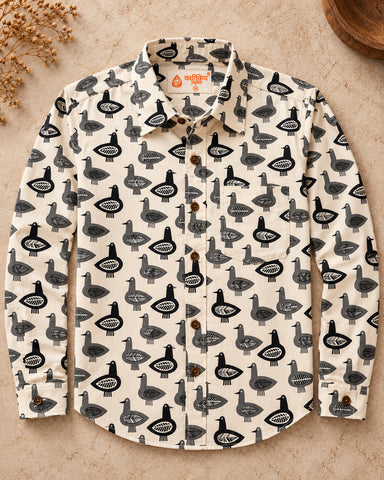 Quirky Black Hand Block Printed Men's Shirt Full Sleeves