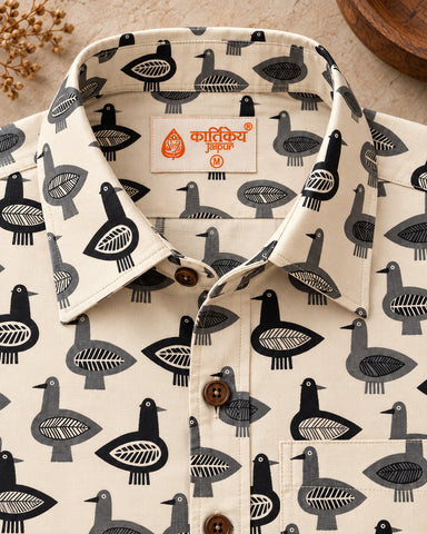 Quirky Black Hand Block Printed Men's Shirt Full Sleeves