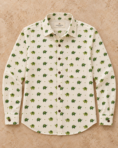 Green Elephant Hand Block Printed Men's Shirt Full Sleeves
