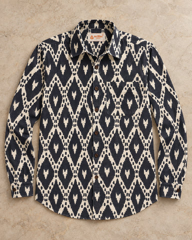 Black Ikat Geometric Print Men's Shirt