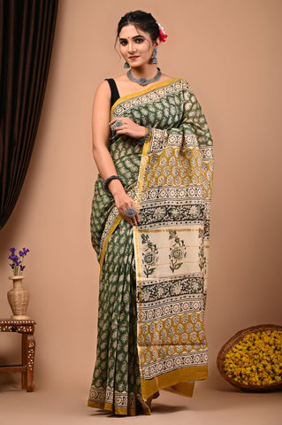 Hand Block Printed Chanderi Silk Saree