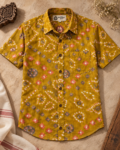 Cotton Half Sleeve Bandhej Print Shirt for Men - Festive Edit