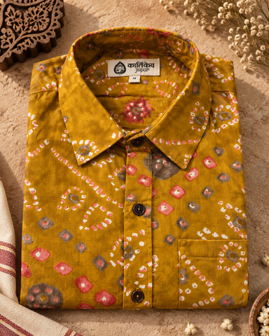 Cotton Half Sleeve Bandhej Print Shirt for Men - Festive Edit