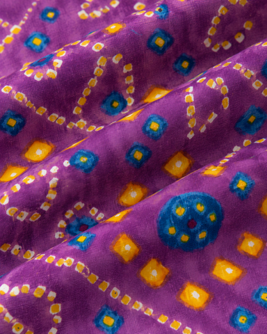 Cotton Half Sleeve Bandhej Print Purple Shirt for Men - Festive Edit