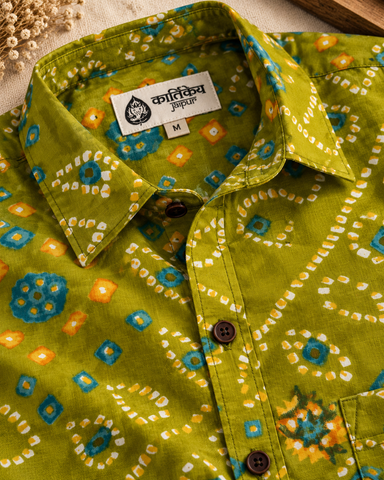 Cotton Half Sleeve Bandhej Print Shirt for Men - mehendi ceremony