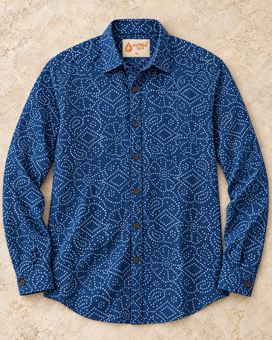 Classic Bandhani Print Indigo Full Sleeves Cotton Shirt for Women