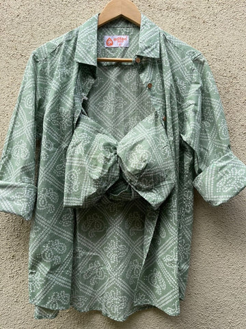 Bandhej Print Shirt & Bralette Combo Set - Oversized