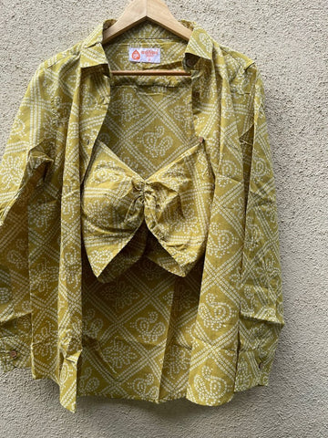 Bandhej Print Shirt & Bralette Combo Set - Oversized