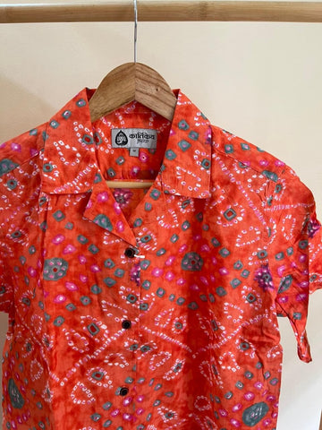 Oversized Bandhej Print Cuban Shirt For Womens