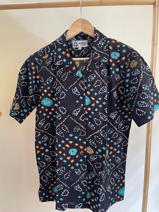 Oversized Bandhej Print Cuban Shirt For Womens