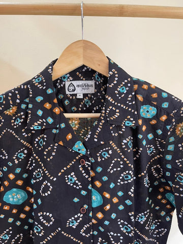 Oversized Bandhej Print Cuban Shirt For Womens