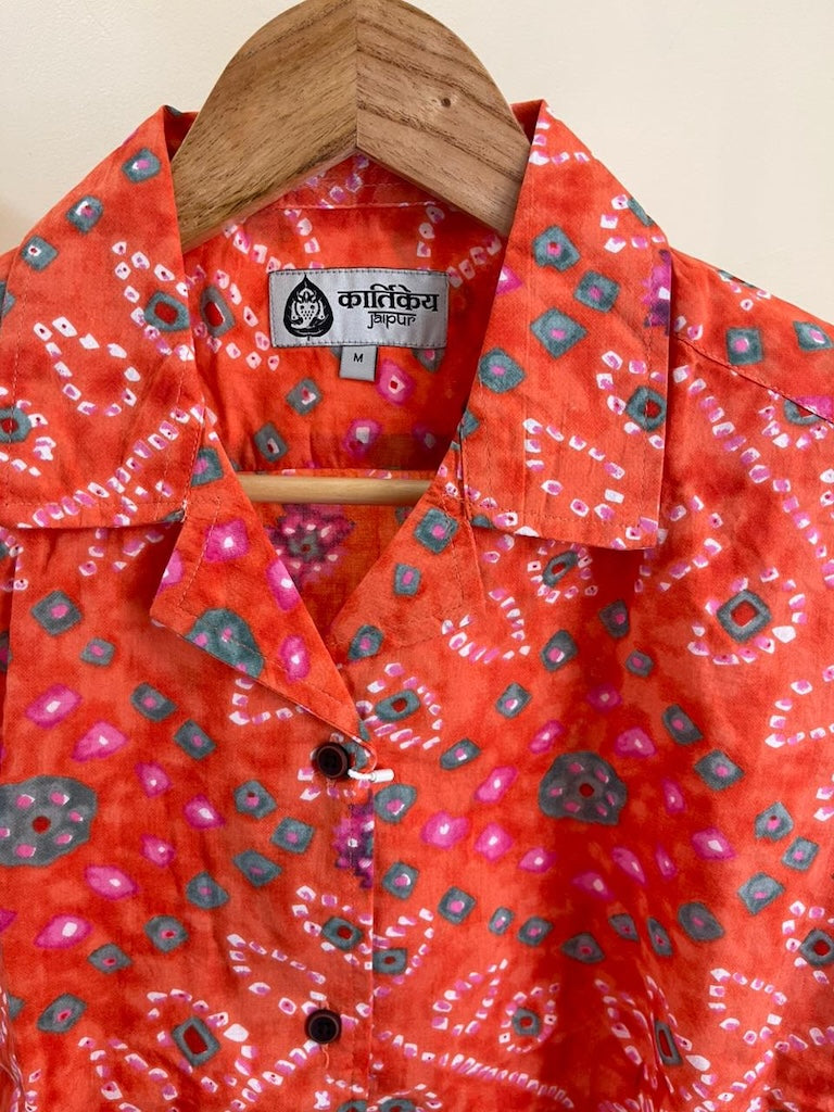 Oversized Bandhej Print Cuban Shirt For Womens