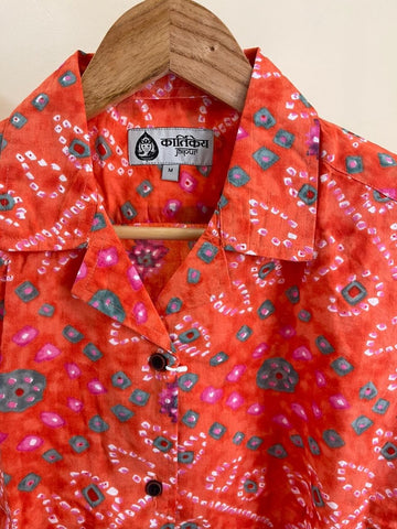 Oversized Bandhej Print Cuban Shirt For Womens