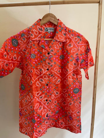 Oversized Bandhej Print Cuban Shirt For Womens
