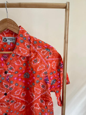 Oversized Bandhej Print Cuban Shirt For Womens