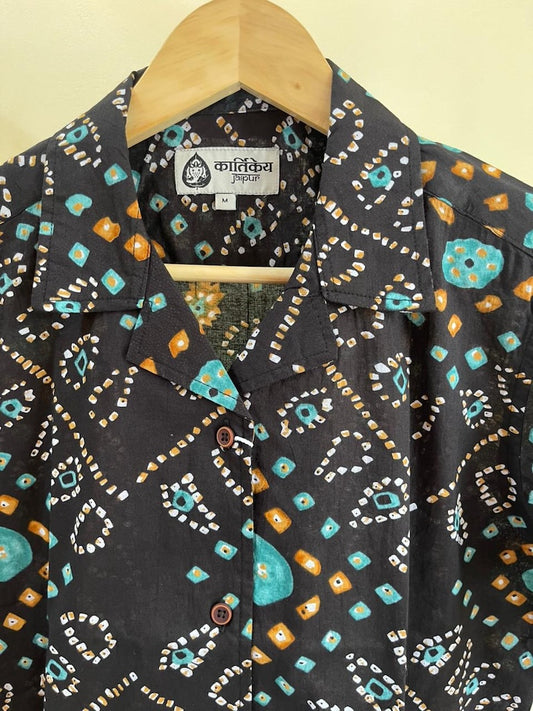Oversized Bandhej Print Cuban Shirt For Womens